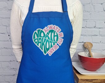 Embroidered North Dakota Apron: Adjustable Neck Kitchen Accessory