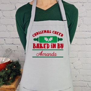 Customizable apron Custom name Christmas Cheer apron Embroidered baking perfect gift apron with pockets