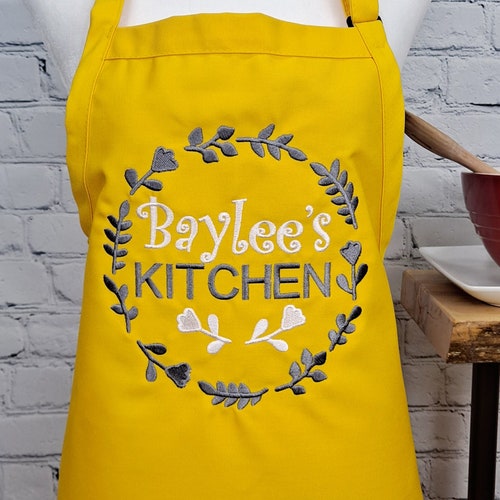 Customizable Sunflower Embroidered Apron Personalize Name Etsy