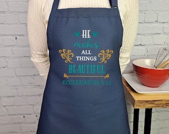 Verse Apron embroidered kitchen accessory Ecclesiates 3:11 Favorite Bible verse gift for friend prayer partner pastors wife