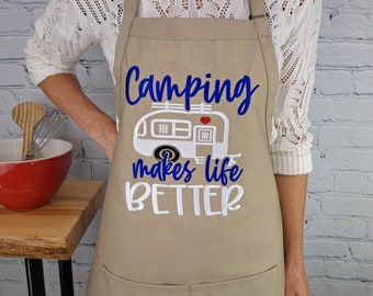 Embroidered Camping Apron: Camper & Tin Can Design, USA Made