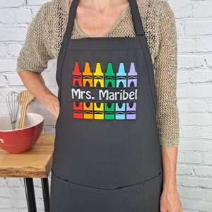 Teacher apron crayon art teacher gift kids craft embroidered craft apron