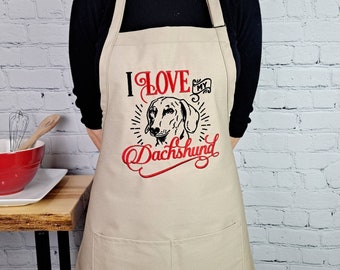 Dachshund apron doxie dog lover perfect dog mom gift embroidered with pockets
