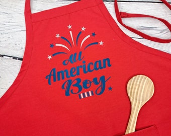 Embroidered Kids Apron: Patriotic Fourth of July BBQ - Made in USA