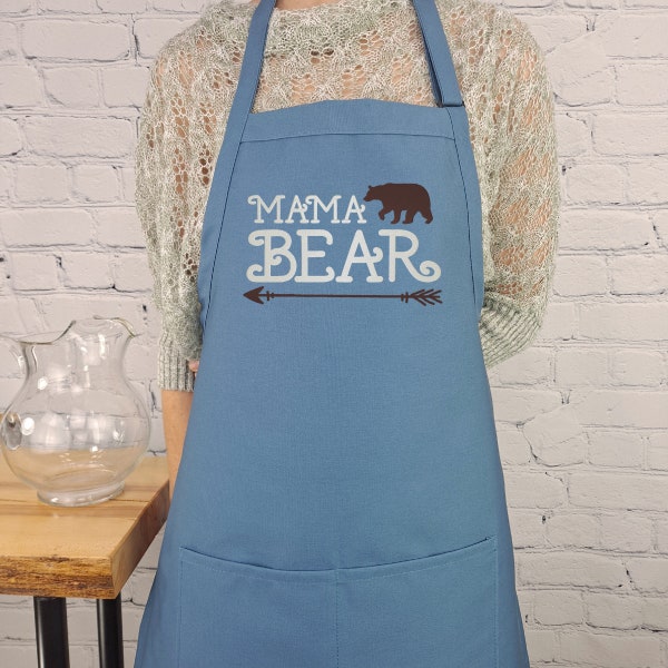 Mama bear apron mom embroidered kitchen accessory with pockets and adjustable neck perfect mothers day gift for her
