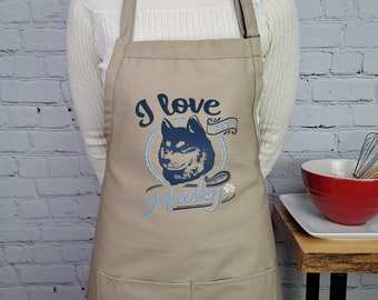 Embroidered Husky Apron: Dog Lover Gift with Pockets