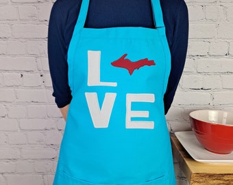 Embroidered Michigan UP Apron: Love Our State Kitchen Apron