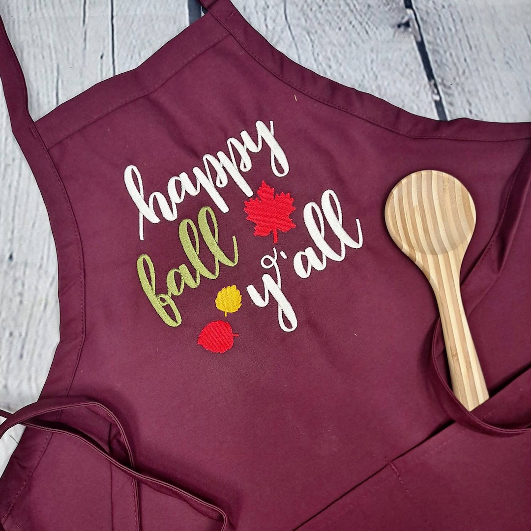 Embroidered Fall Apron | Happy Fall Y'all Kitchen Decor - Etsy
