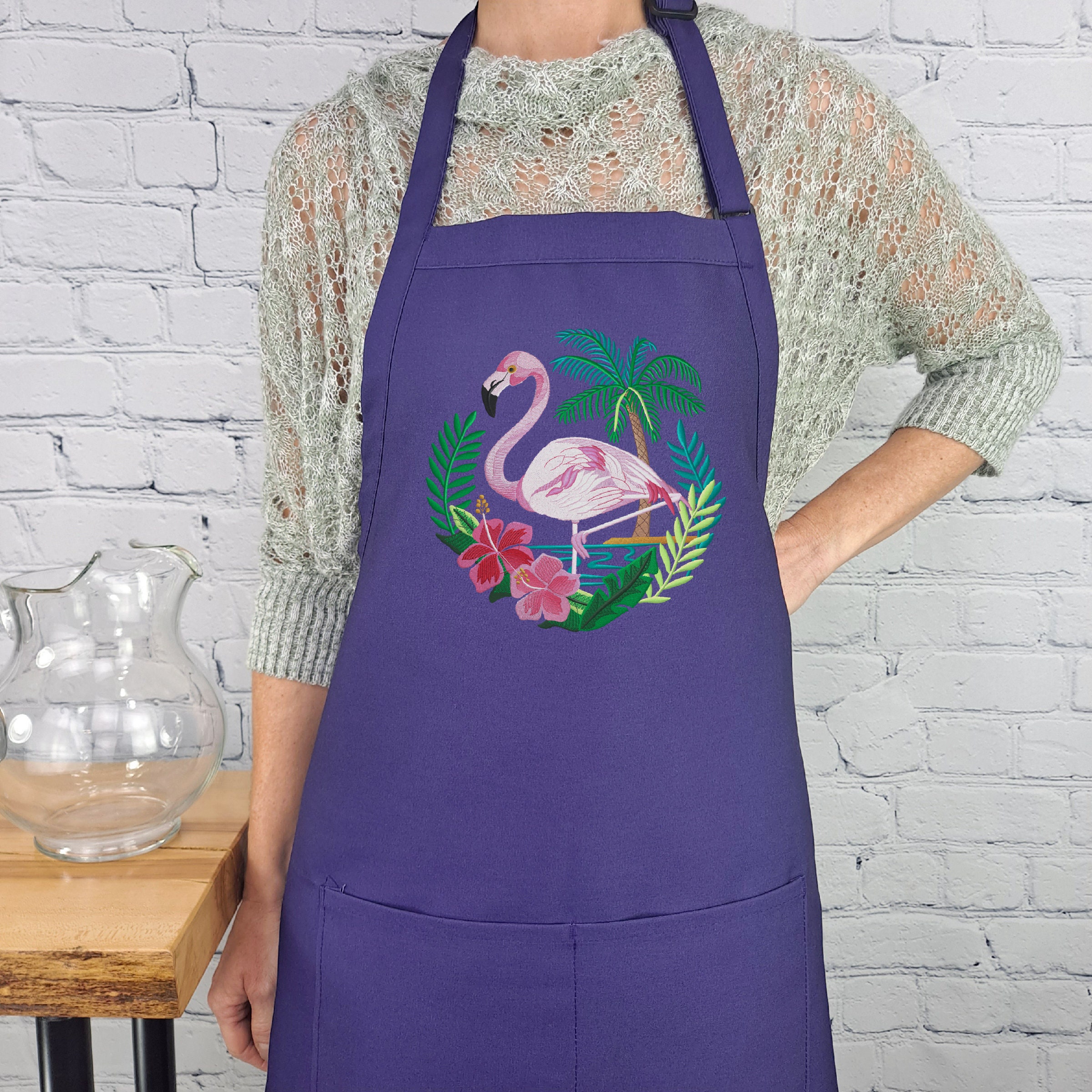 Mother Daughter Matching Aprons Flamingo Cotton Blend Light Green