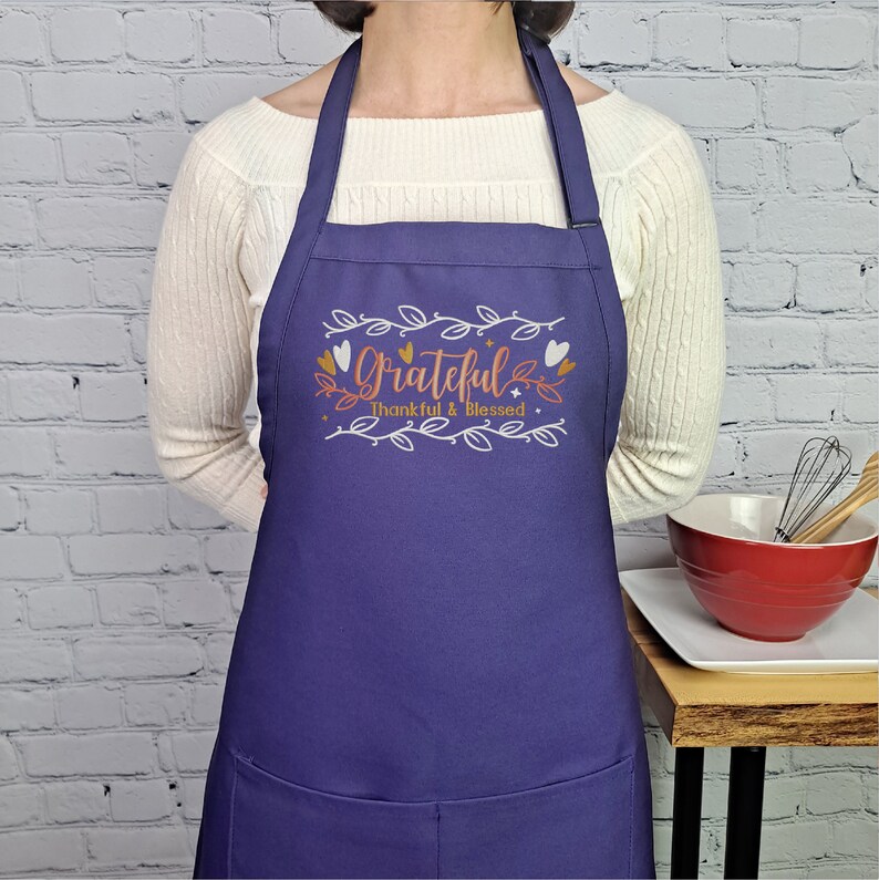 Fall Apron Grateful, Thankful and Blessed Thanksgiving Autumn Apron ...