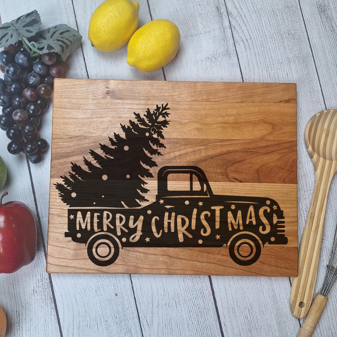 Merry Christmas Cutting Board Vintage Truck Holiday Kitchen Decor ...