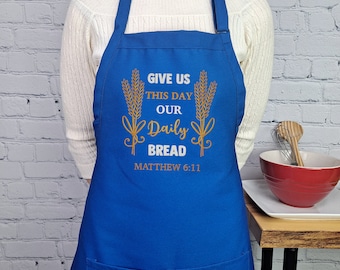 Verse Apron embroidered kitchen accessory Matthew 6:11 Favorite Bible verse gift for friend prayer partner pastors wife