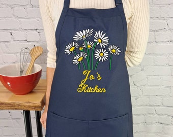 Custom Embroidered Daisy Apron: Personalized Kitchen Gift