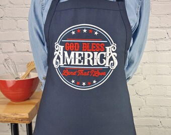 Americana Embroidered Apron | God Bless America Design