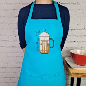 Embroidered French Press Coffee Apron: Adjustable Neck, Pockets