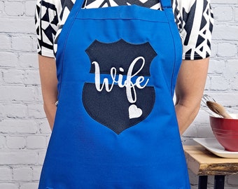 Police wife apron with badge and heart apron embroidery baking apron perfect gift for her