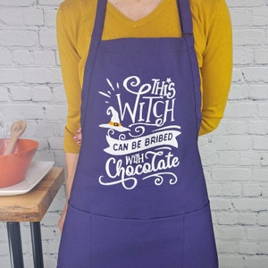 Halloween Apron this Witch can be bribed pockets embroidered with adjustable neck embroidered