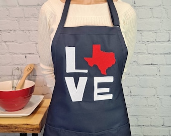 Embroidered Texas Apron with Pockets: USA Made Kitchen Accessory