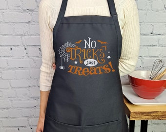 No Tricks Just Treats Apron | Embroidered Halloween Apron | Fall Baking Gift