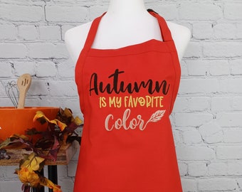 Embroidered Fall Apron | Autumn Kitchen Decor, Thanksgiving Hostess Gift