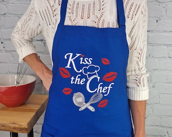 Keukenschort kiss the chef geborduurd keukenschort gastvrouw cadeau