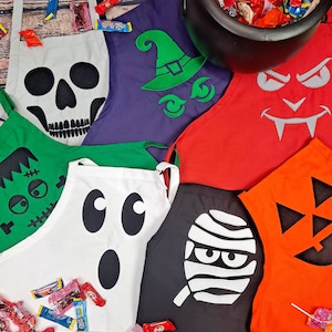 Halloween Apron matching set Frankenstein Ghost Mummy Jack O Lantern Great Trick or treating