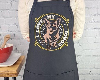 Corgi apron dog lovers embroidered kitchen apron