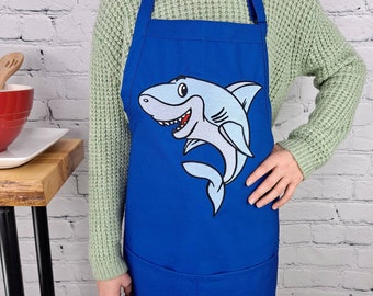 Shark apron kitchen cooking snack time kids and adult sized aprons