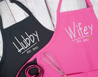 Personalized Couples Bib Set | Custom Names and Wedding Date Kitchen Gift