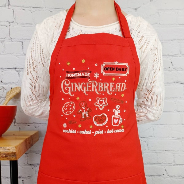 Christmas gingerbread apron embroidered baking kitchen apron bakery gift for baking friend