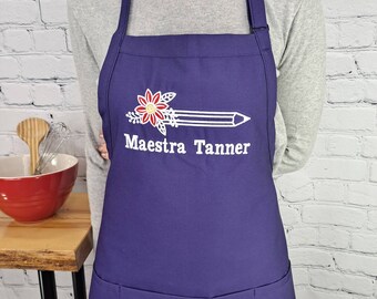 Embroidered Teacher Apron: Personalized Back to School Gift
