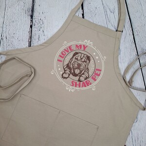 Shar Pei apron embroidered dog lover perfect dog mom gift with pockets durable material adjustable neck