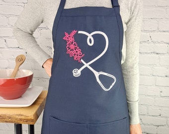 Nursing stethoscope with heart flowers apron