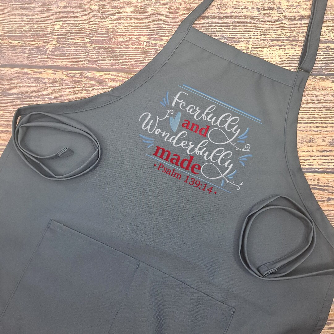 Verse Apron Embroidered Kitchen Accessory Psalm 13914 With Pockets