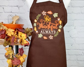 Fall apron thankful always Thanksgiving Autumn apron with pockets embroidered hostess gift