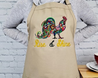 Embroidered Rooster Apron | Custom Name Farmhouse Kitchen Apron
