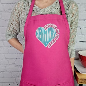 Kentucky apron always in my heart apron embroidered kitchen accessory with pockets womens apron perfect moving house warming gift