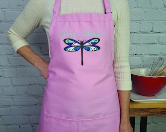 Personalized Dragonfly Bib | Embroidered Kitchen Name Gift for Her