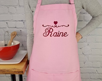 Grembiule da cucina ricamato personalizzato: design a cuore personalizzato