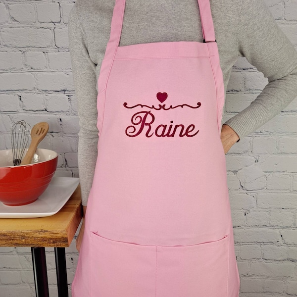 Customizable apron Personalize name Heart kitchen embroidered apron Great gift for her