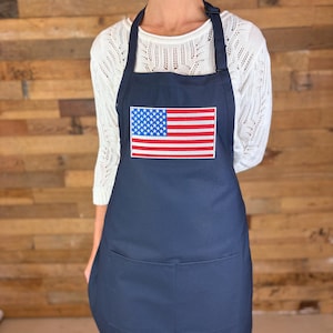 Embroidered American Flag Apron: USA Made Kitchen Accessory