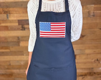 Embroidered American Flag Apron: USA Made Kitchen Accessory