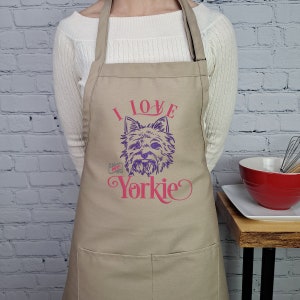 Embroidered Yorkie Apron: Dog Lover Kitchen Accessory with Pockets