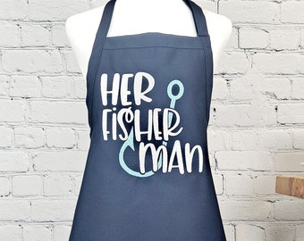 Embroidered Fisherman Apron: Her Fisherman, Grilling Kitchen Wear