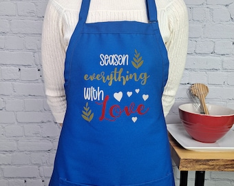 Funny apron season everything with love embroidered kitchen accessory with pockets adjustable neck
