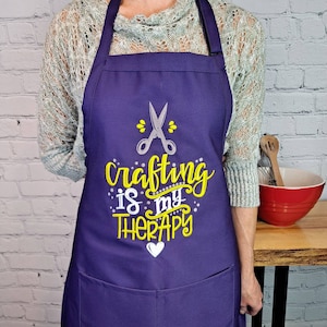 Craft apron crafting is my therapy embroidered gift apron for her