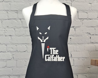 Catfather apron funny apron with pockets kitchen embroidery cat love apron perfect boyfriend gift