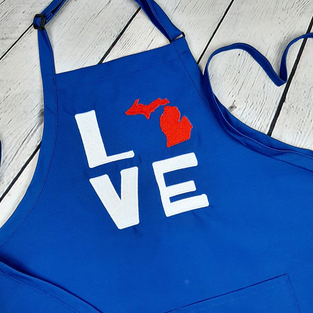 Michigan Apron Embroidered Love Our State Summer Grilling Apron Gift