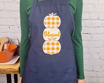 Embroidered Fall Apron: Blessed Pumpkin, Thanksgiving Baking