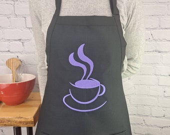 Tablier de café pour les cafés et les amateurs de café brodé avec des poches cou réglable cadeau parfait pour un ami